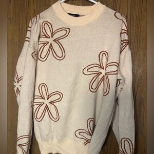 Cream and Brown Floral Sweater